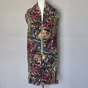 Vintage Studio New York Silk Floral Abstract 83 X 10 Rectangular Fringe Scarf